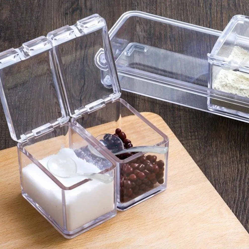 

4 Pieces Kitchen Seasoning Containers Set Transparent Boxes with Lid Clear Base Spoons Storage for Salt Spices