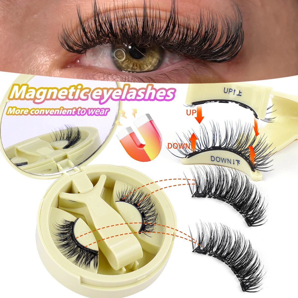 MAGEFY Magnetyczne rzęsy z aplikatorem Bez kleju Magnetyczne rzęsy wielokrotnego użytku Naturalne magnetyczne rzęsy Anime Cat Eye