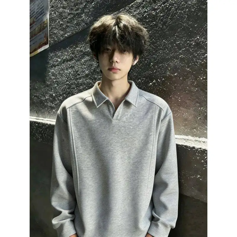 Cleanfit White Grey  Shirt Long Sleeve Shoulder Design Youthful Energy Splicing Loose Autumn Trendy Brand Turn-down Collar