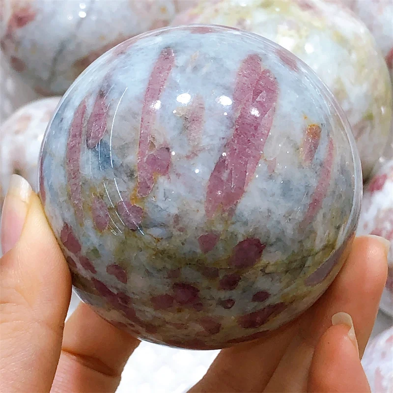 Natural Pink Tourmaline Sphere, Mini Crystal Stone, Reiki Meditation, Spiritual Healing, Home Decor, Friend Gift, 1Pc, 6.5cm