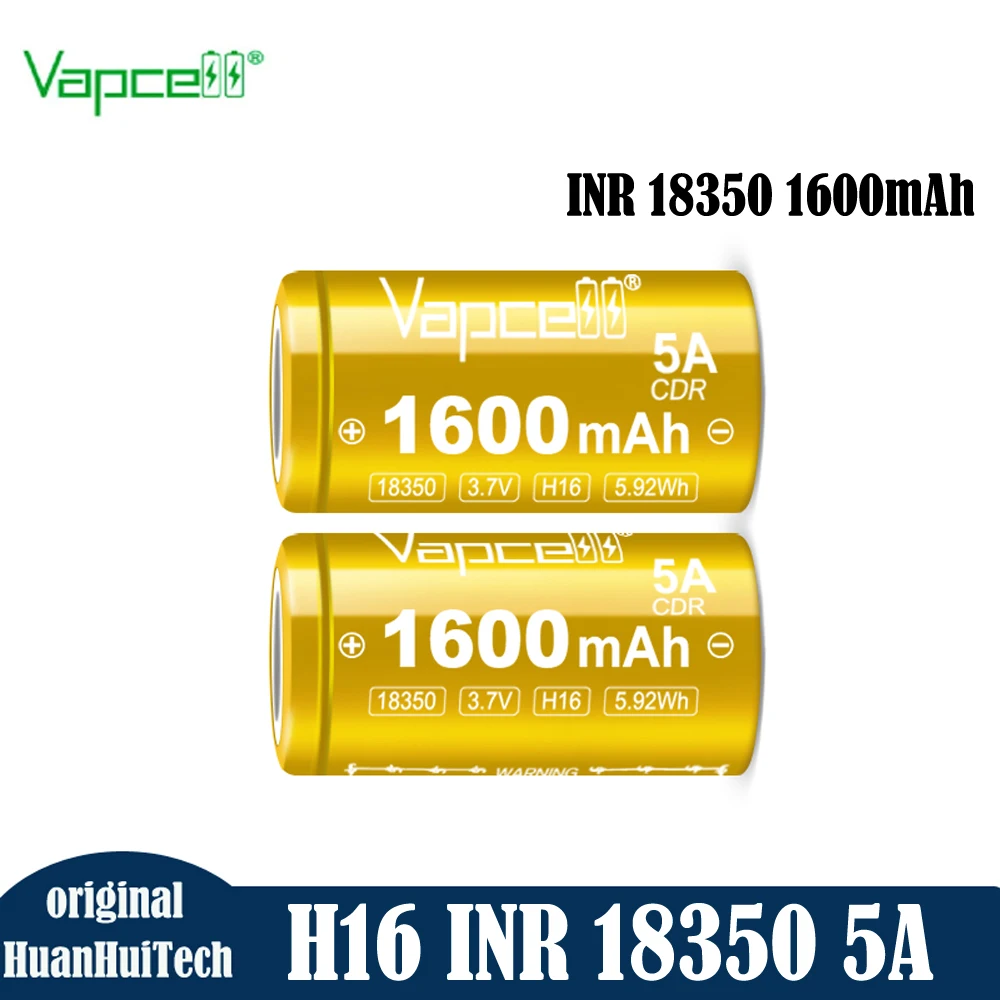 Original Vapcell H16 INR 18350 1600mah 5A 3.7V Li-ion Battery 18350 Highest Capacity Rechargable Cell For Power Toys