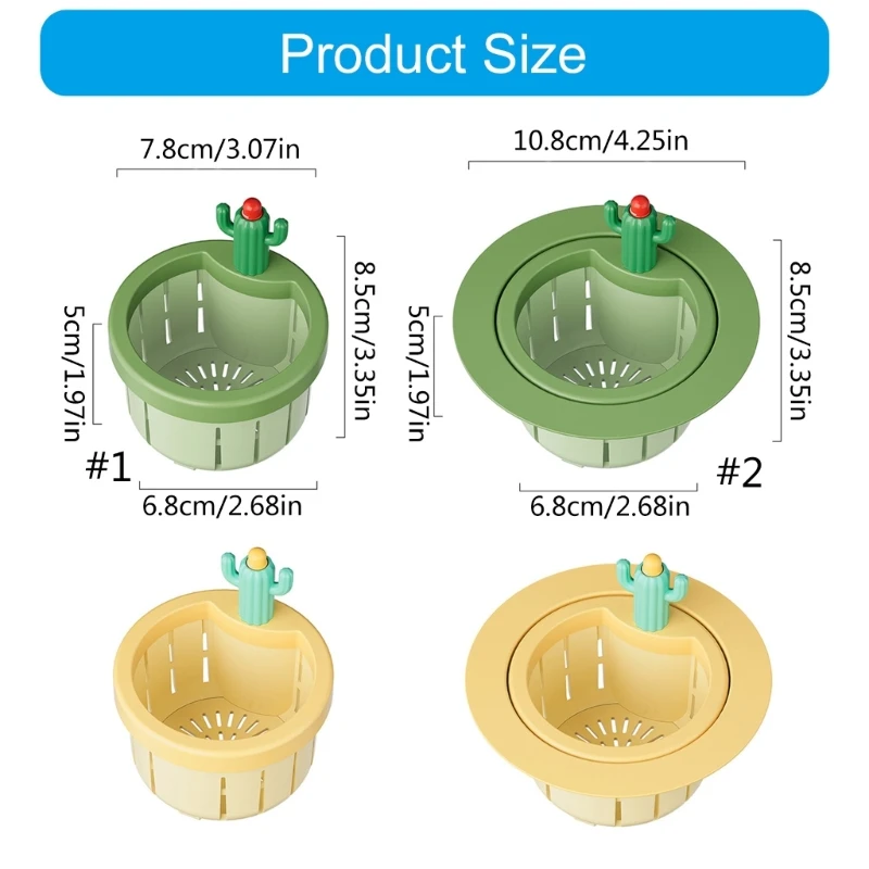 Multifunctional Green Cactus Sink Filter Net Press & Lift Cactus Kitchen Sink Basket Upgrades for Kitchen & Bathroom