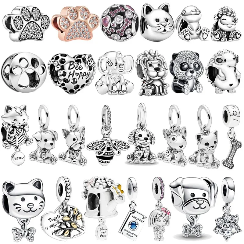 

Fine 925 Silver Plated Fit Original Bracelet European Dog Paw Cat Dangle Charm Beads Necklace Pendant Diy Women Jewelry Gift