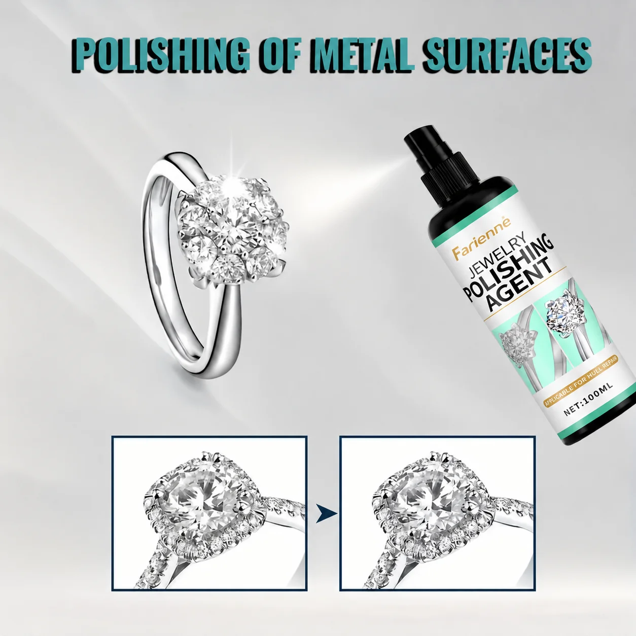 FRINENNE Jewelry Polish Spray For Rings Necklaces Silver Gold Oxidation Removal Shine Restorer Gentle Jewelry Care
