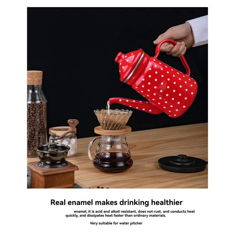 BAAG-Enamel إبريق قهوة 1.2L صب فوق إبريق قهوة إبريق الشاي غلاية غليان الماء إبريق الحليب الشاي تخدم وعاء صانع القهوة وعاء الماء