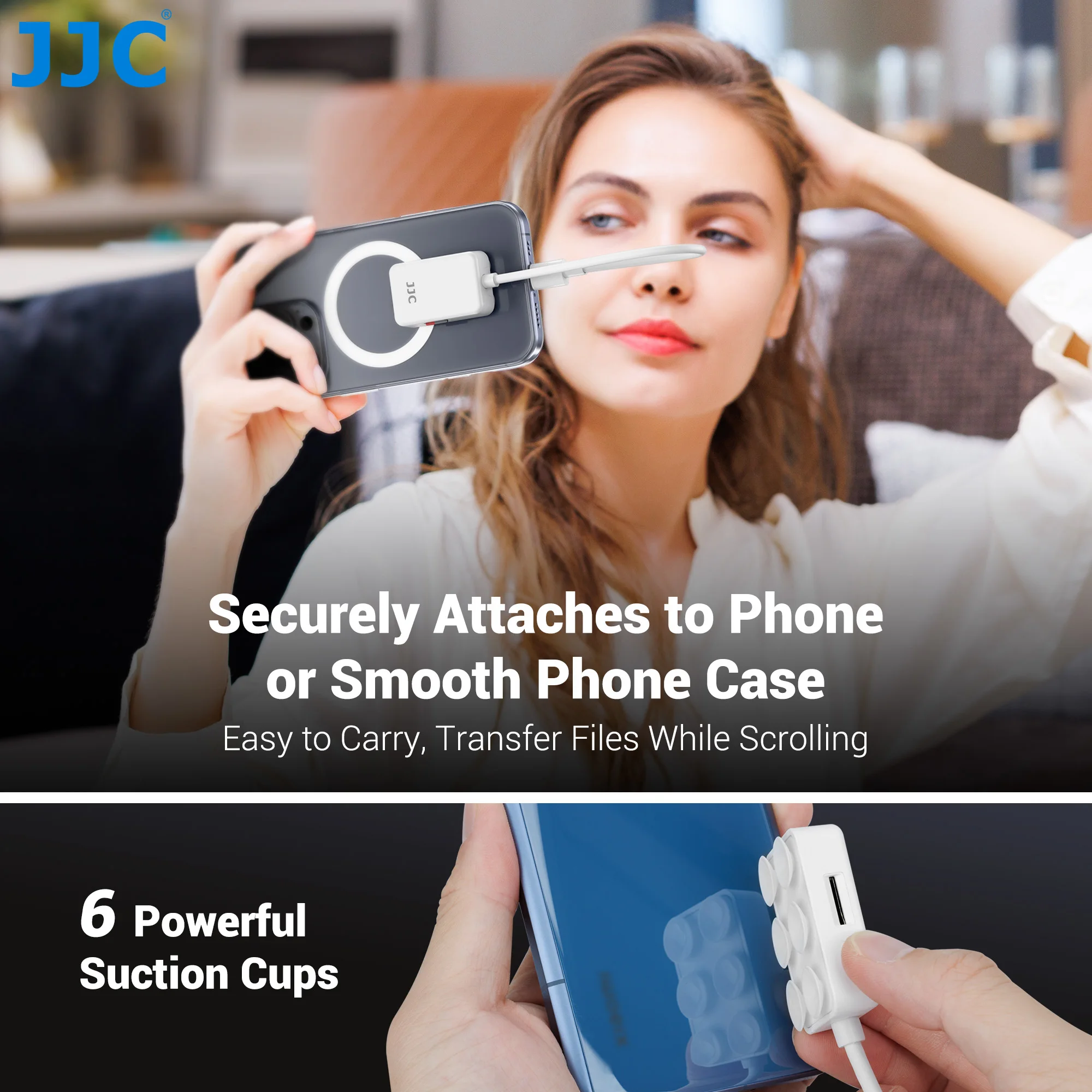 iPhone16/15/14pro용 마이크로 SD/TF 카드 리더기 Type-C 충전 포트 및 흡입 컵 마운트가 있는 USB C-MicroSD 메모리 카드 어댑터