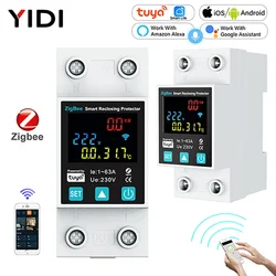 Tuya ZigBee Smart Reclosing Protector Circuit Breaker 63A Earth Leakage Over Under Voltage Relay Switch Energy Meter Smart Life