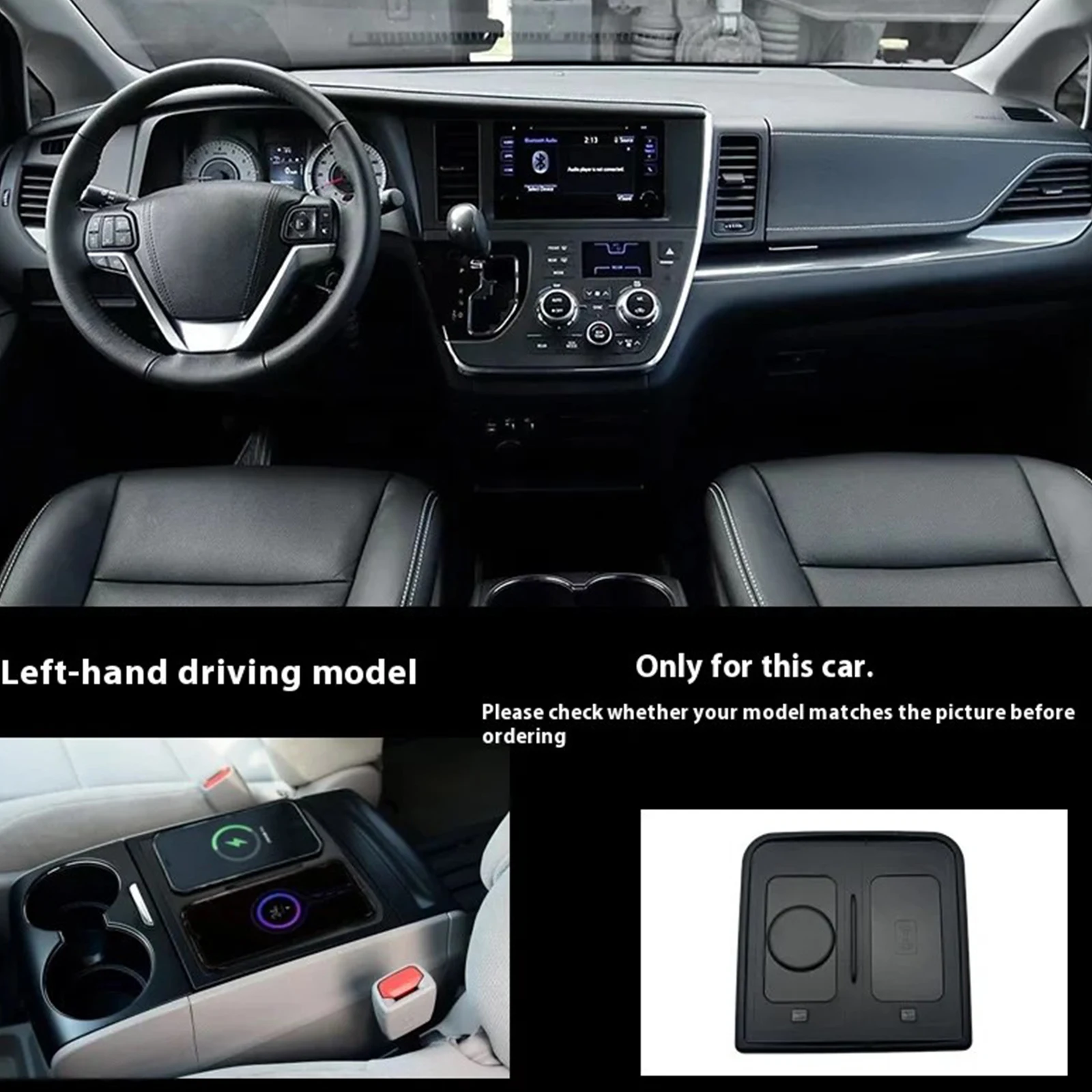 2 Din for Toyota Sienna 2011-2014 Car Wireless Mobile Phone Charger Center Console Storage 18W iphone fast charge plate holder