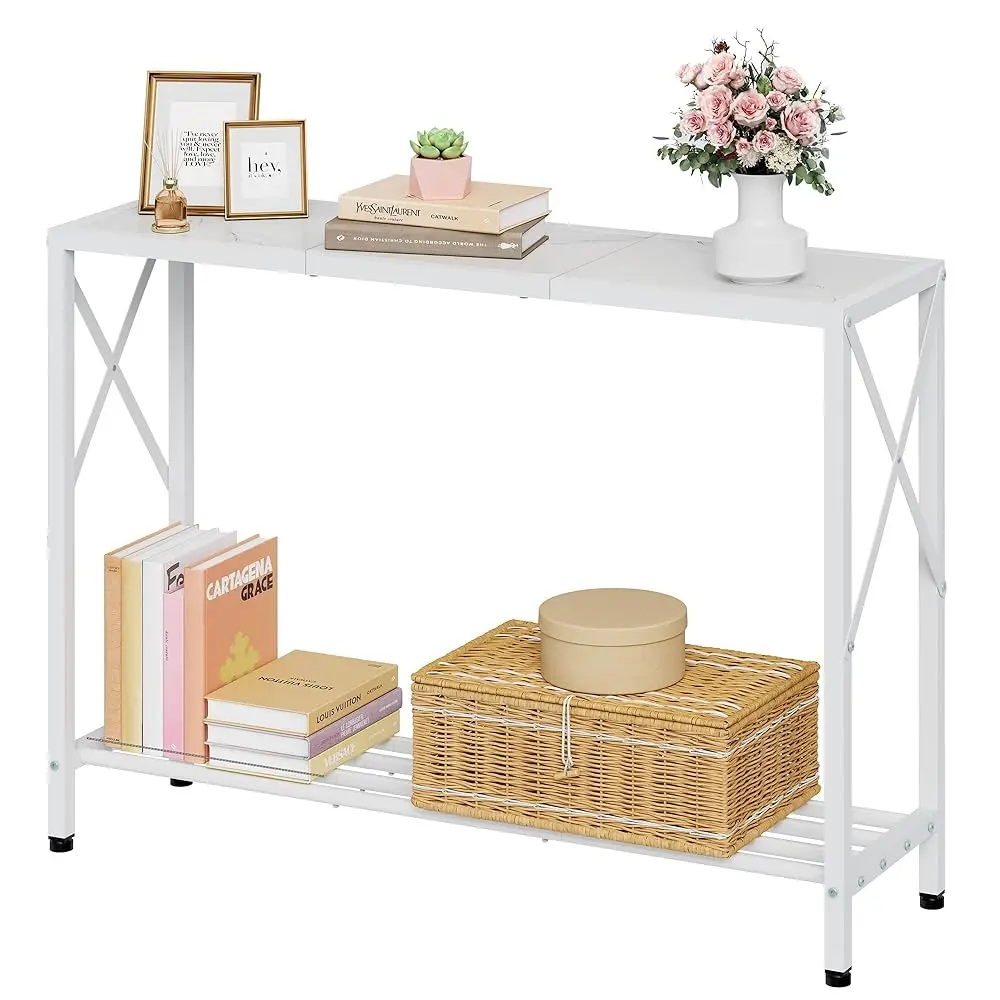 

Console Table 41.8”, 2-Tier Entryway Table Narrow Sofa Table With Shelves, Entrance Table With Stable X-Frame, For Entryway,