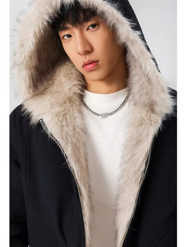 

American Sle Hooded Jaet Thiened Fce Lined Cotton Coat Men's Winter Warm Outerwear Casual Loose Fit Youth Faion