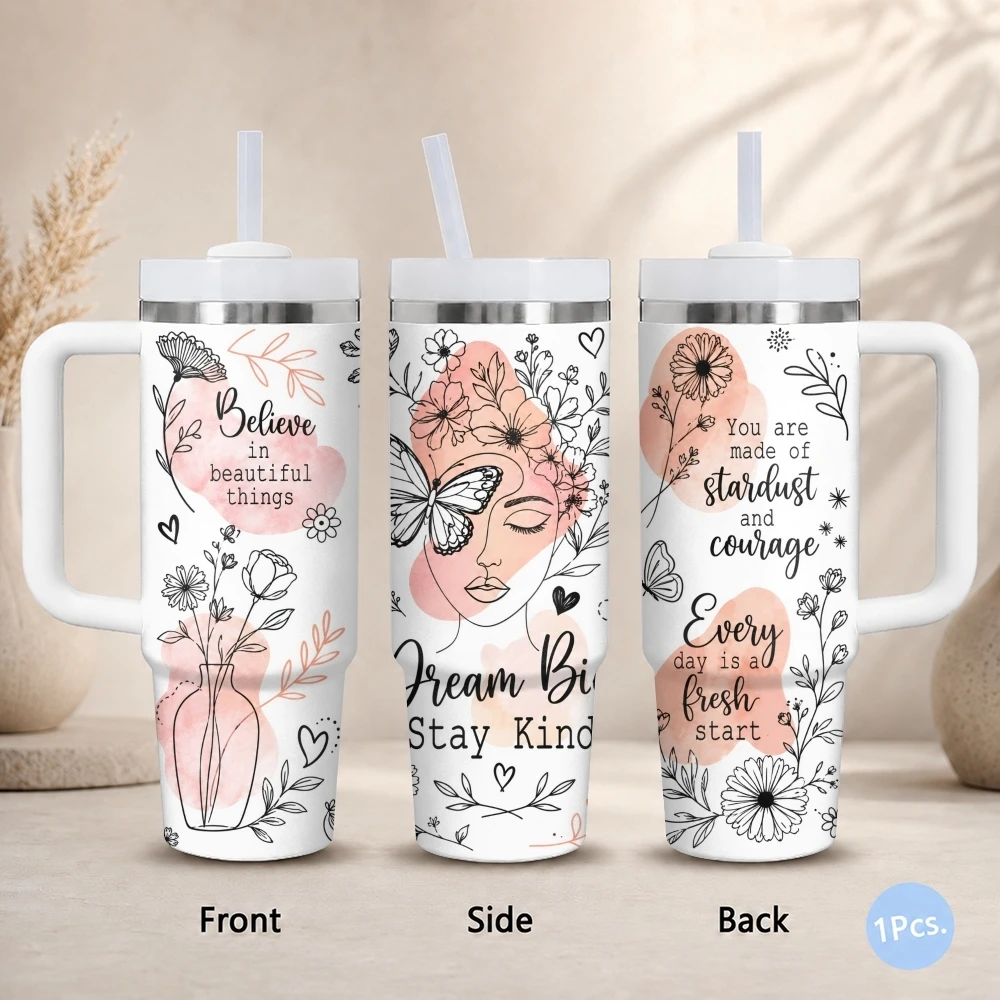 

Be Amazing Affirmations Vacuum Flasks 40oz Stainless Steel Insulated Tumbler with Handle Straw Lid Leakproof Travel Mug