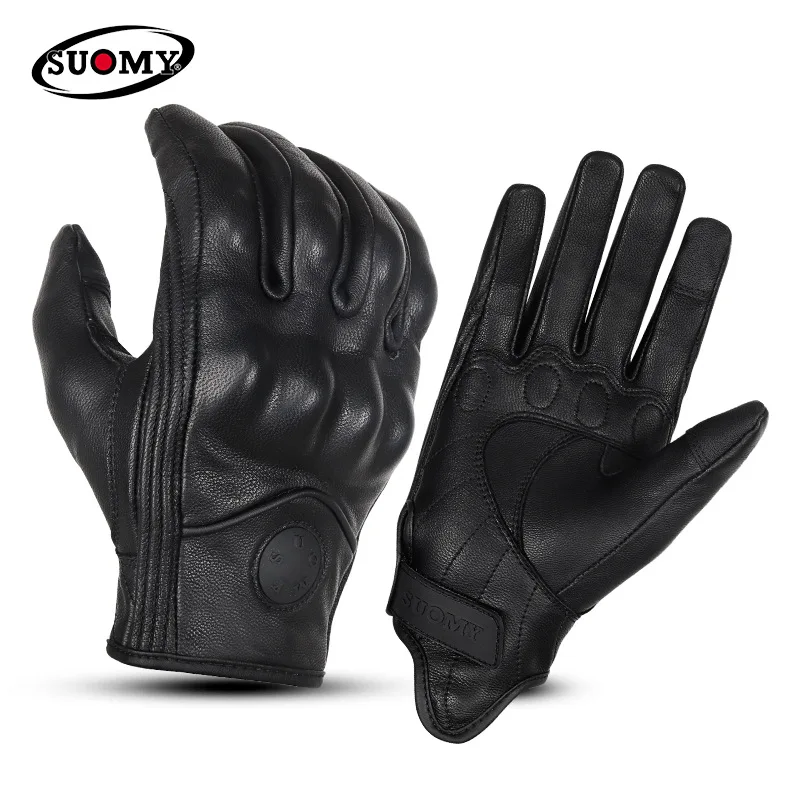 Retro Leather Motorcycle Gloves Riding Anti-fall Moto Gloves Classic Pink/Yellow/Black Leather Breathable Summer Gloves view 2