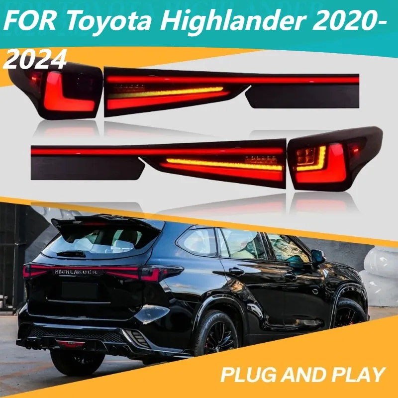 

Полный дым светодиодный задний фонарь для Toyota Highlander 2020-2024 задние фонари в сборе