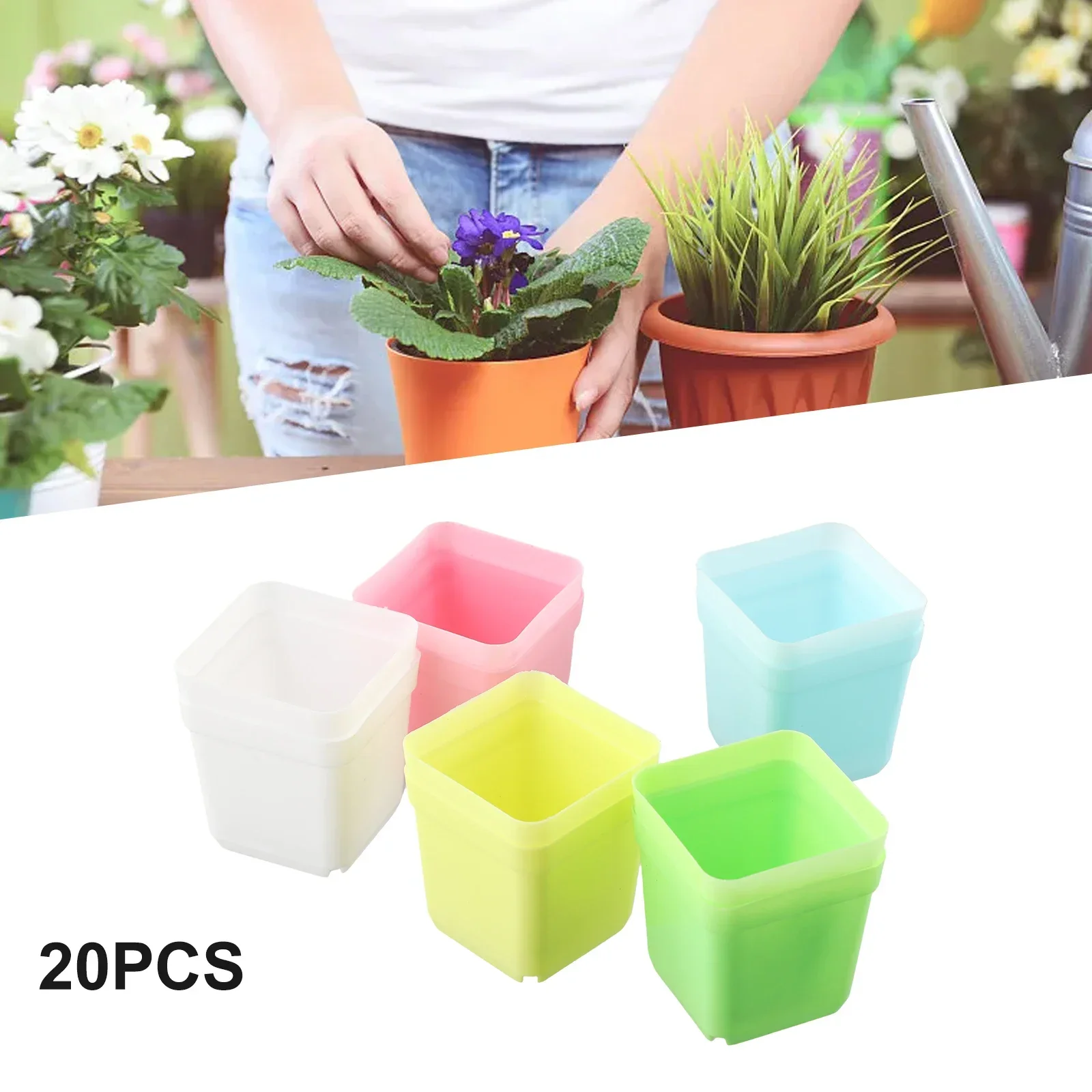 20pcs Set Small Basin Square Flower Pot Succulent Plant Trays Color Mixing Home Office Decor DIY Garden Nursery Pots Supplies