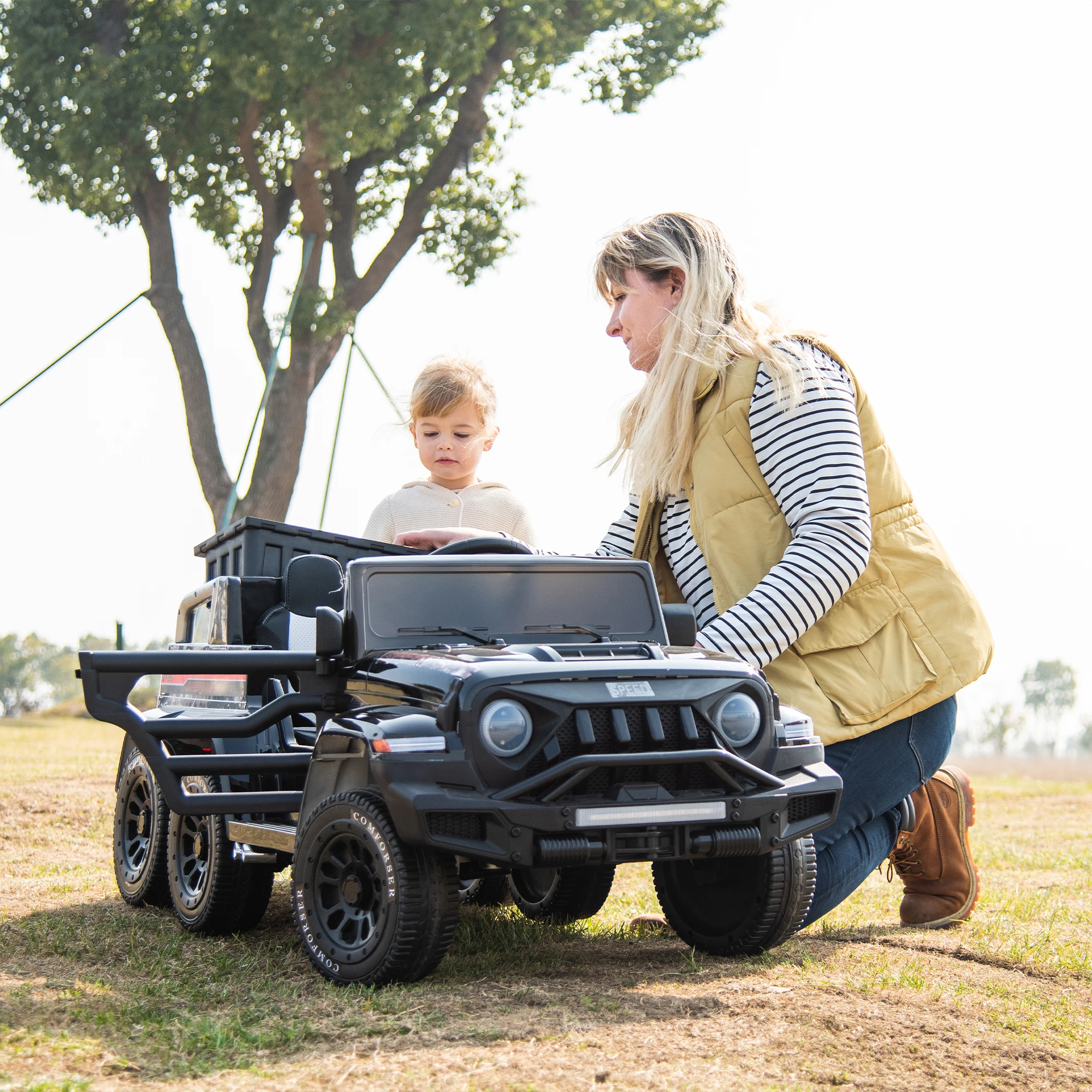 Voiture à Monter avec Télécommande pour Enfants, Batterie 62 V, Jouets Universels, Parents Peuvent Assister à la Conduite, Musique et Lumières, 24V