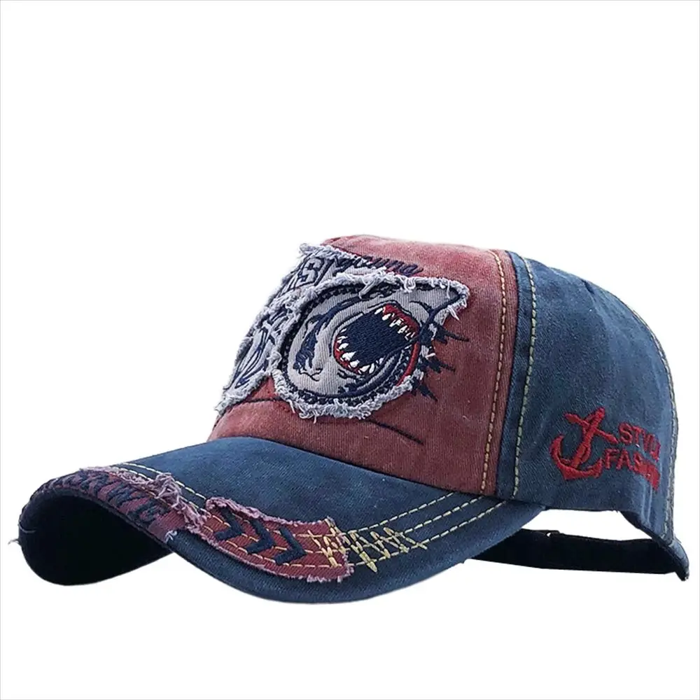 Unisex Embroidered Shark Baseball Cap Adjustable Animal Snapback Hat Sun Hat Sunproof Truck Cap Streetwear