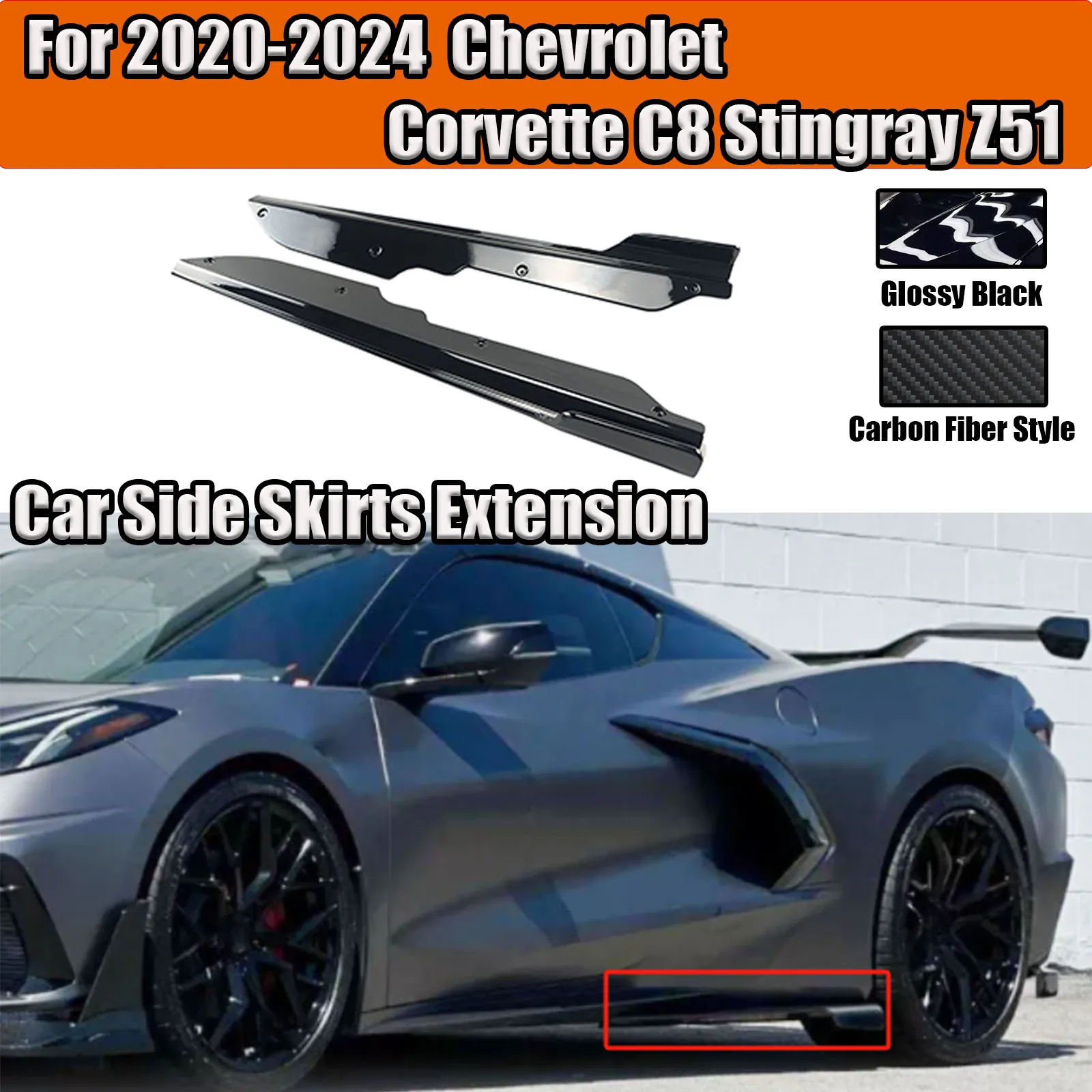 

Car Side Skirt Extension Splitters For 2020 2021-2024 Chevrolet Corvette C8 Stingray Z51 Winglet Lip Carbon Fiber Style 2pcs