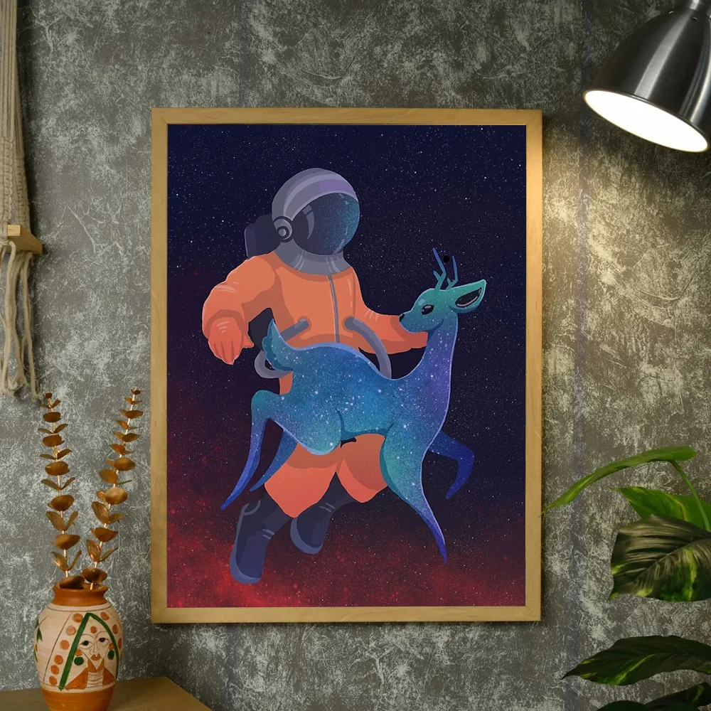 الغزلان الكونية قماش جدار الفن الفضاء الحيوان اللوحة غالاكسي ديكور المنزل المشهد السماوي طباعة الفن التجريدي الحديث هدية فريدة Tr #4