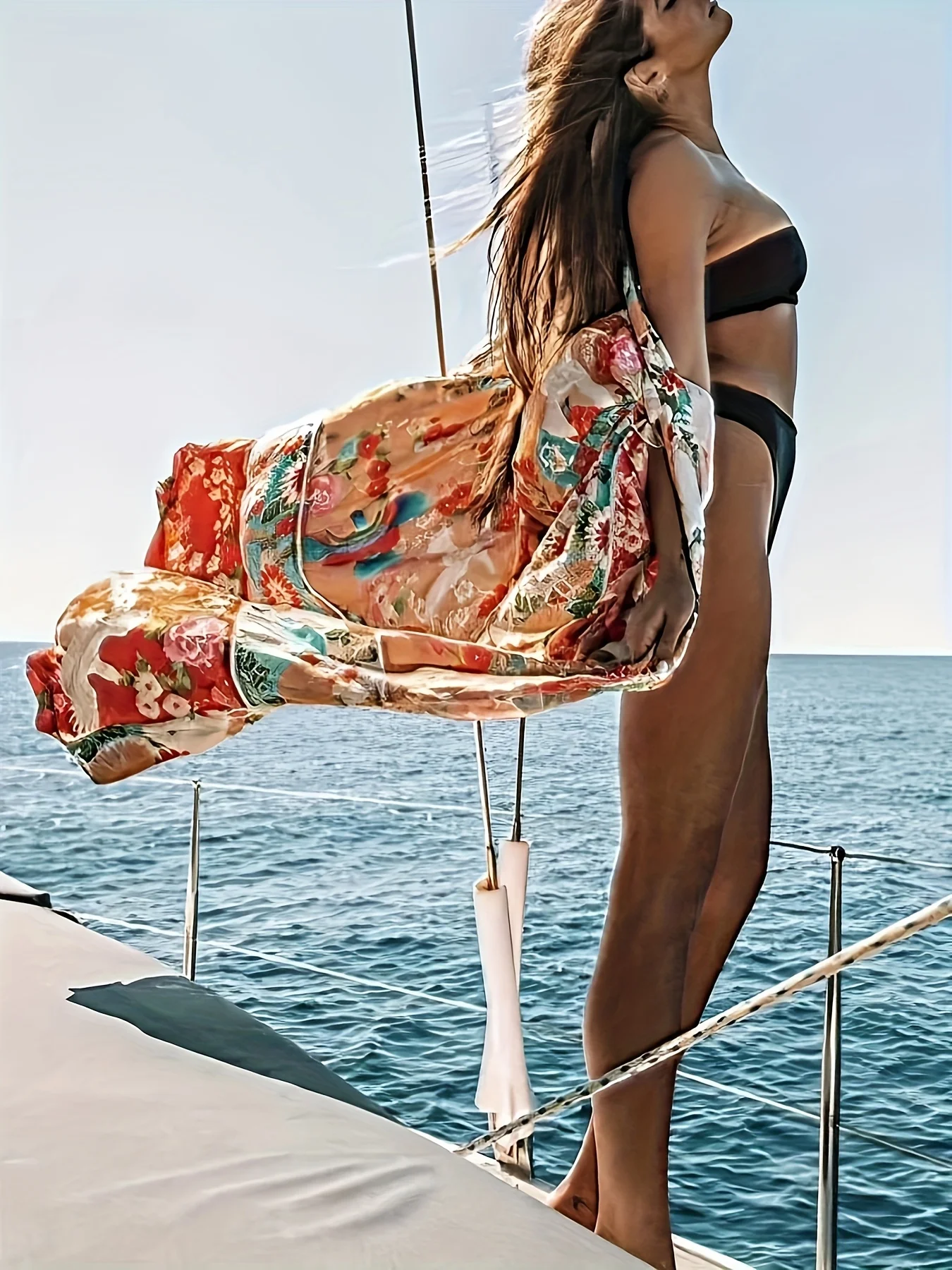 

Beach Summer Cover-Up Chiffon Print Beach Wrap Sun Protection Beachwear Vacation Beach Dress