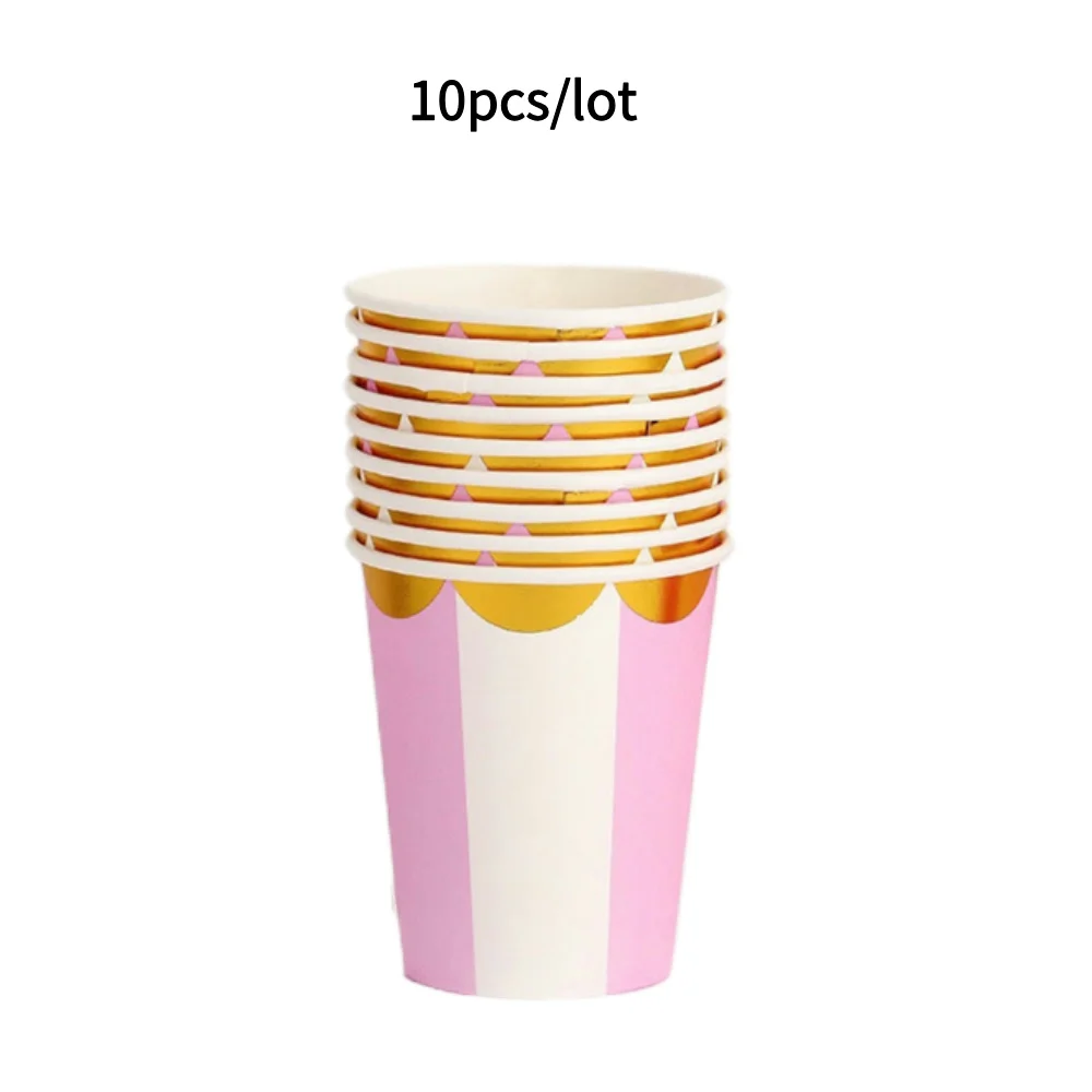 10PCS Farbige Pappbecher Gold Dot Rosa Blau Einwegbecher Hochzeit Geburtstag Party Einweggeschirr Einweg Pappbecher Set – Detail 8