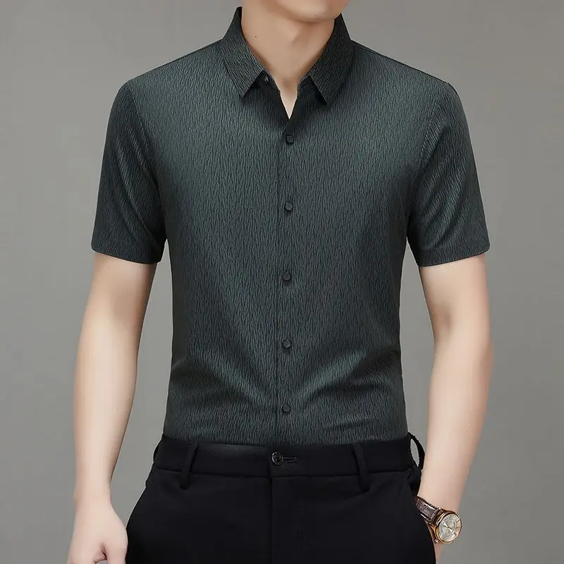 New Counter Ice Silk Business Striped Men's Short Sleeve Shirt