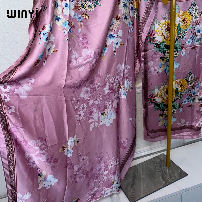 WINYI 2024 New African Women Dashiki boho print muslim woman dubai Free Size Design With Scarf Maxi Loose African Elegant Dress