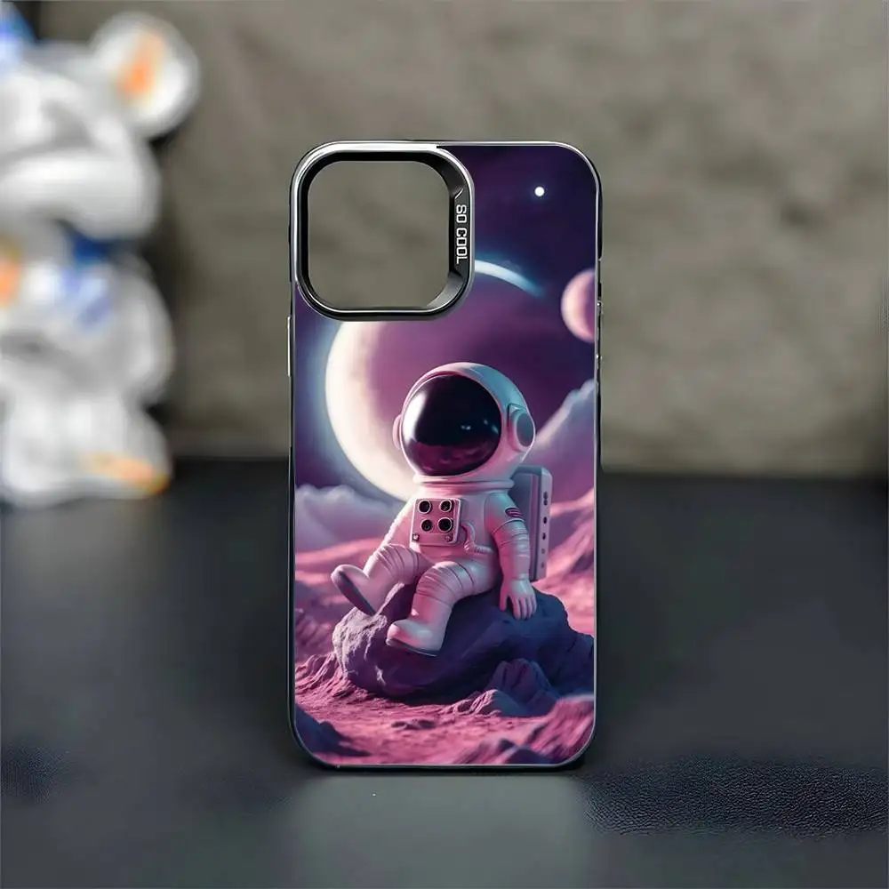 حافظة هاتف كرتونية لرائد الفضاء لهاتف آيفون 16,15,14,13,12,11,Mini,Pro,MAX غطاء أسود غير لامع مقاوم للصدمات #4