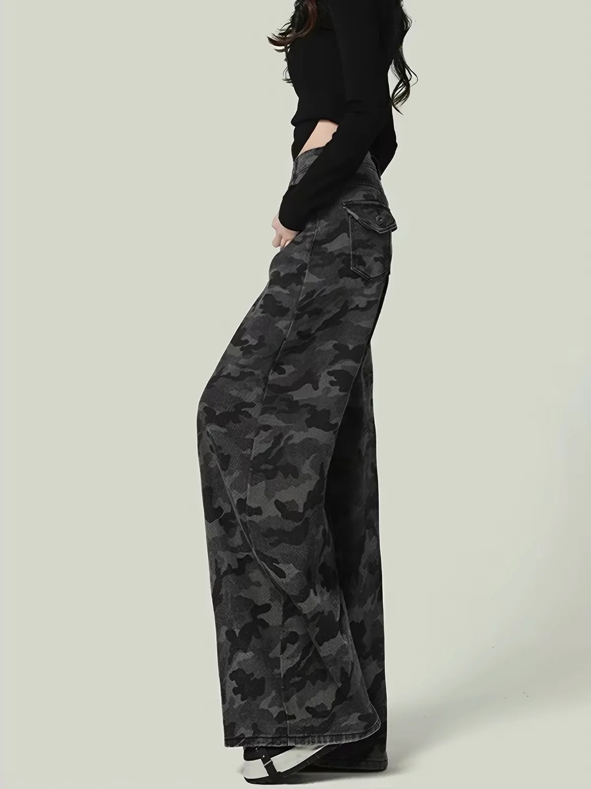Loose Fit Camouflage Wide Leg Pants High Waist Jeans for Junior High School Students Casual Comfortable Slimming Trousers