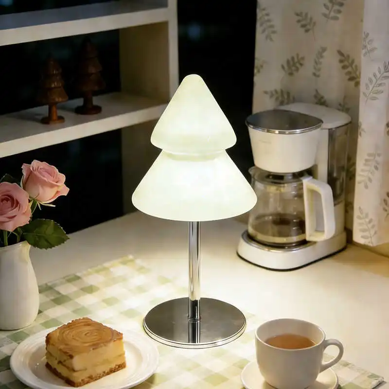 Lámpara de mesa de cristal bonita con árbol de Navidad de dopamina colorida, lámpara decorativa ambiental para dormitorio, mesita de noche y escritorio