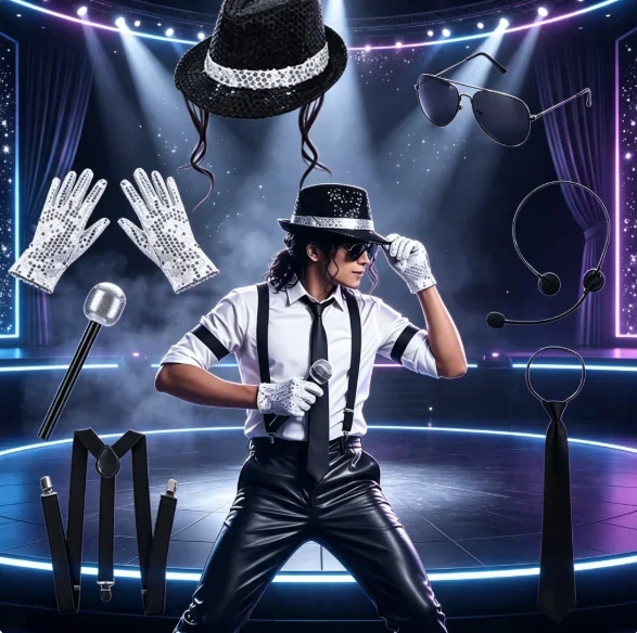 2026 Boys GIirls Cosplay Accessories Set Sequin Hat Gloves Sunglasses Suspender Tie for Halloween Party