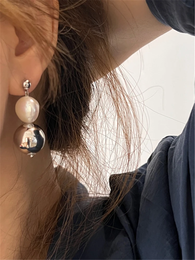 kshmir New natural pearl earrings for women, French ball earrings, simple metal earrings for women, jewelry accessories gift