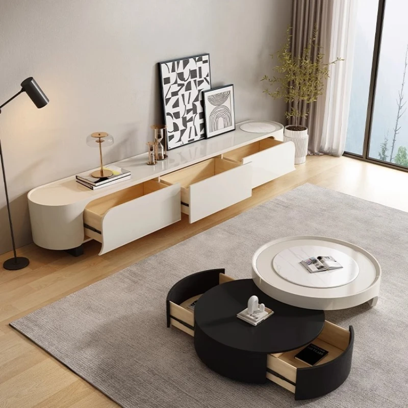 

Italian minimalist living room small apartment color matching telescopic size round coffee table