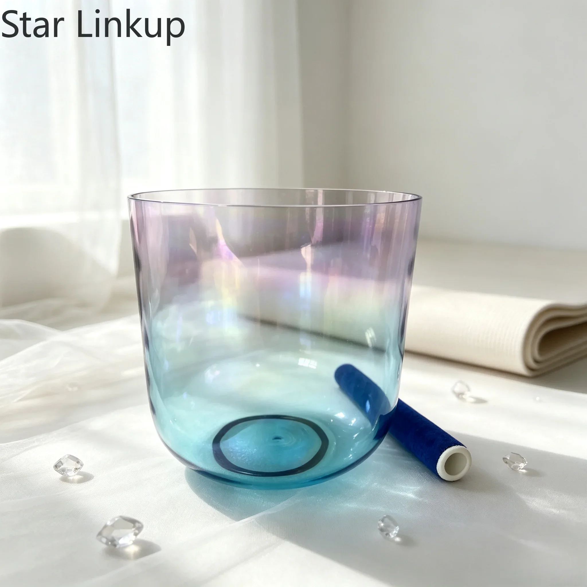 Star Linkup 3rd Octave Mixed Cosmic Color Quartz Crystal Singing Bowl, 432Hz Perfect Pitch E/F Note for Solar Plexus & Heart Chakra, Vibrational Sound Healing Percussion Instrument for Yoga Meditation Sound Bath Chakra Balancing Energy Cleansing