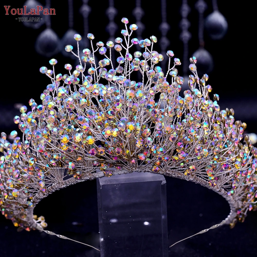 YouLaPan Trendy Bridal Hair Hoop Colorful Rhinestone Wedding Crown Handmade Bride Tiara Hair Accessories Woman Headband HP193P-C