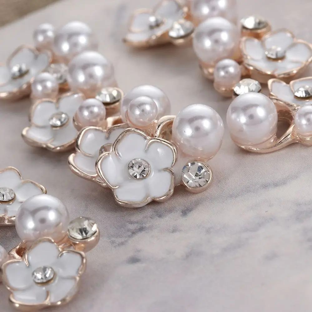 10Pcs DIY wedding Decor Garment Decorative Bow Accessories Scrapbooking Rhinestone sewing button pearls Flower