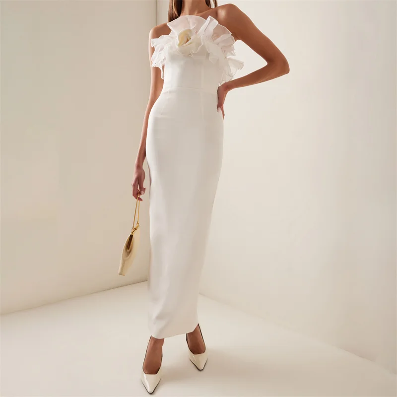 

Women's dress New 3D flower decorated sleeveless long dresses for summer 2025 Sexy backless midi dresses banquet party dresses