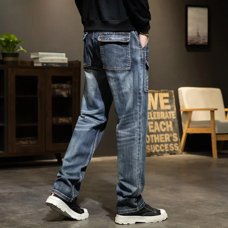 Jeans vintage PO gy pour hommes, pantalons cargo en denim, jeans droits populaires, vêtements pour hommes, grande taille 44