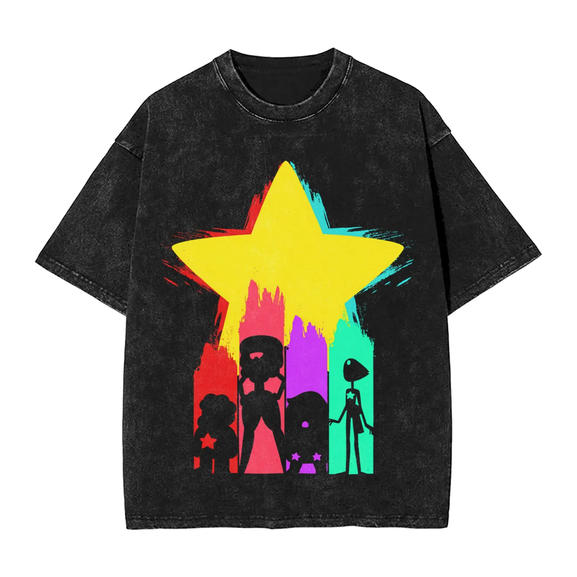 Washed T Shirts Steven Star Stevens Universes Hip Hop Fashion T-Shirts Oversize Streetwear Short Sleeve Printed Tee Shirt Men