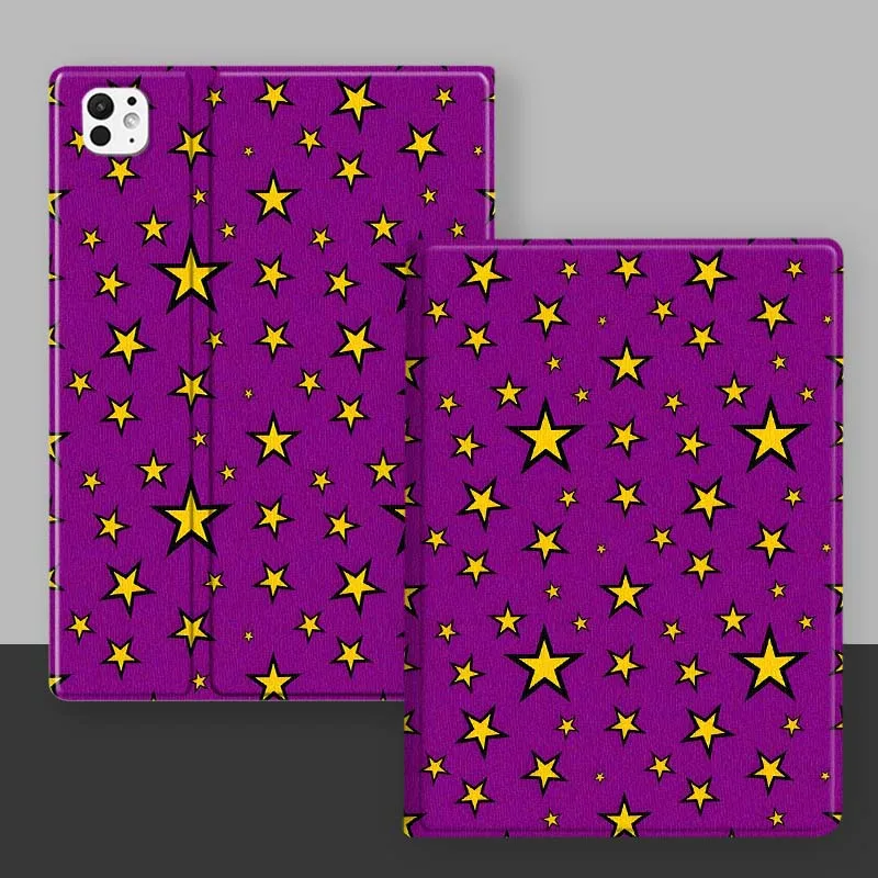 Cartoon Purple Star Pattern For iPad Pro Mini Air 1 2 3 4 5 6 7 10 11 th 8 9 gen 11 M4 M5 Foldable Tablet Case Cover