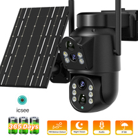 Outdoor 4K HD Built-in Battery Dual Lens Solar WiFi Camera Security Camera Solar Panel Wireless Cam PIR Alarm iCsee