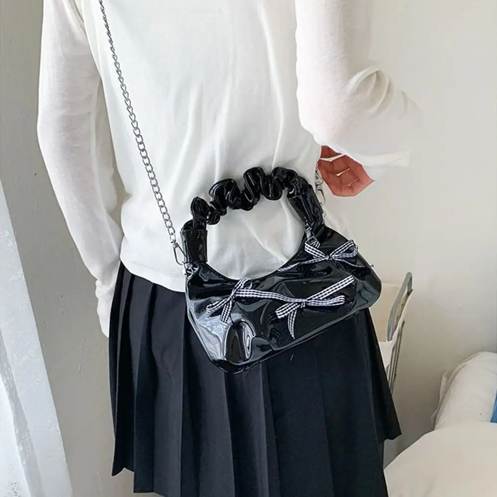 

Trendy Korean Bow Ribbon Bags Pu Leather Cloud Pleated Shoulder Bag Sweet Small Women Handbags Girls