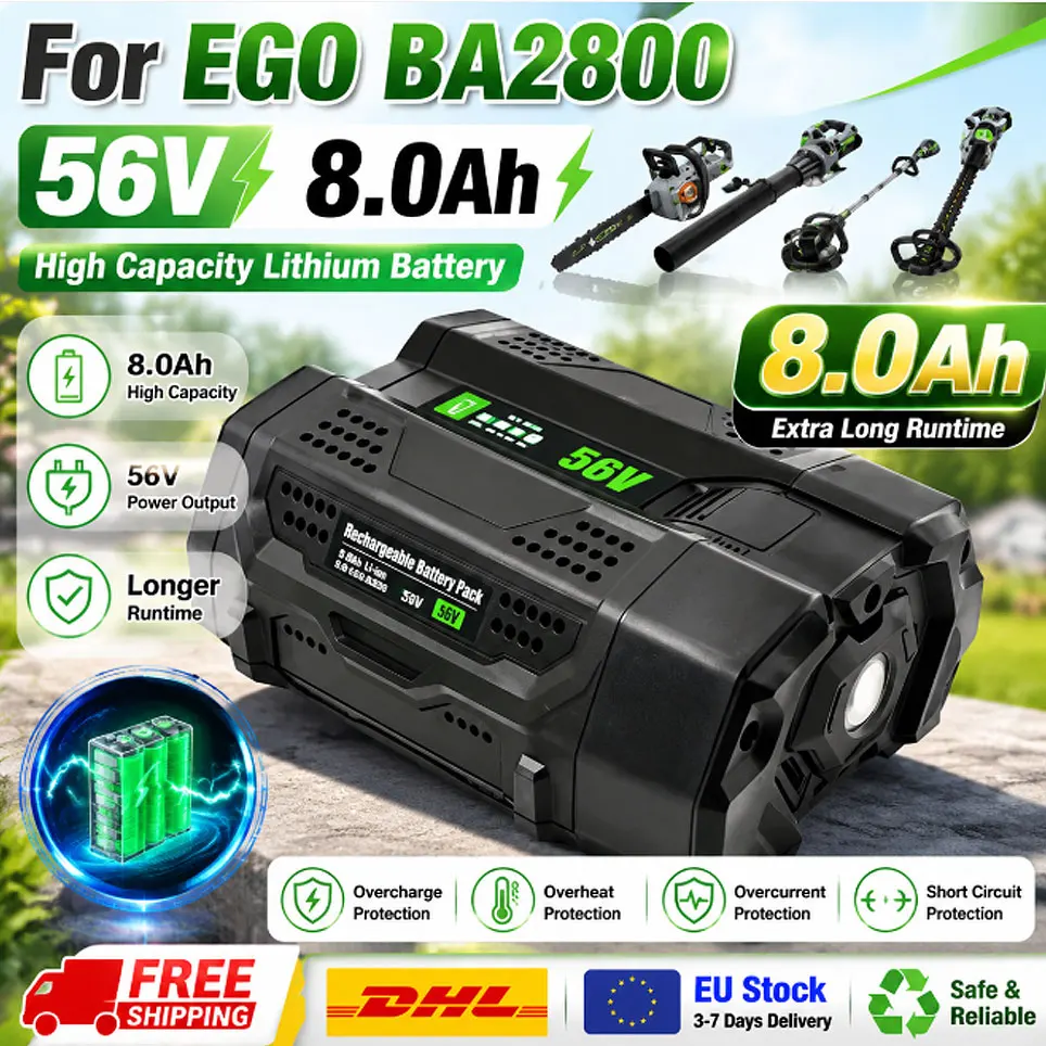 56V 8,0Ah Ersatz-Lithium-Akku für EGO BA2800, Passend für BA2800T BA4200 BA4200T BA1400 BA5600T Alle EGO 56V Elektrowerkzeug-Akkus
