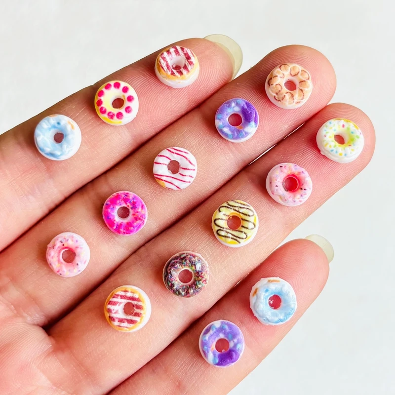 100 pieces of mixed nail resin mini cartoon colored donuts and rhinestones DIY nail art 3D decorative jewelry A154