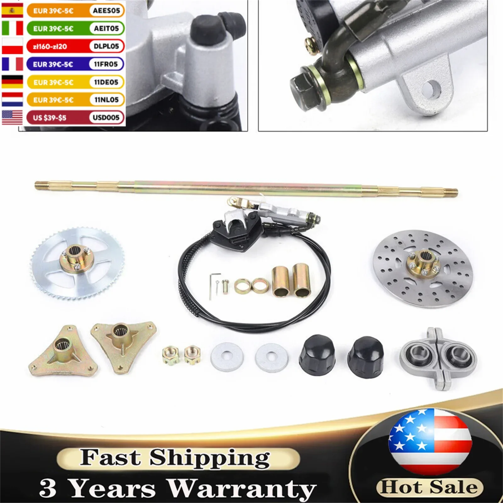 740mm ATV Quad Go Kart Rear Live Axle Kit Complete Brake Assembly Sprocket Kit