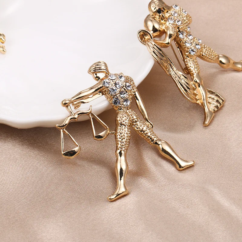 Gold Color Scorpio Brooches Women Men Alloy Libra Cancer Virgo Constellation Banquet Party Brooch Pins Clothing Jewelry Gifts