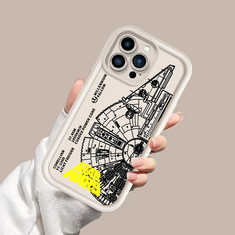 Capa de telefone Stars W-Wars para iPhone, Capa líquida quadrada macia, 8, 7, 15Pro Max, 14 Plus, SE, XR, 13 Mini, 12 Pro, 11 Pro, XS Max