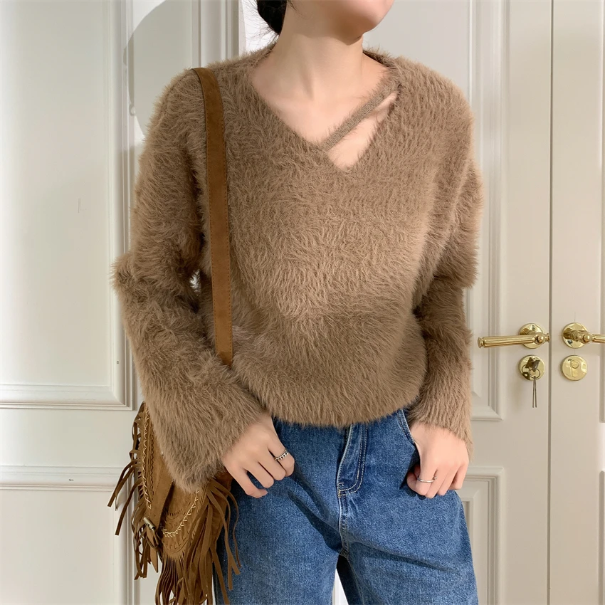 

Sweet Short Sweater women's Design Feeling Lazy Knit Top Fluffy Soft Waxy Thin Versatile Pullover Soft Fashion Comfortable