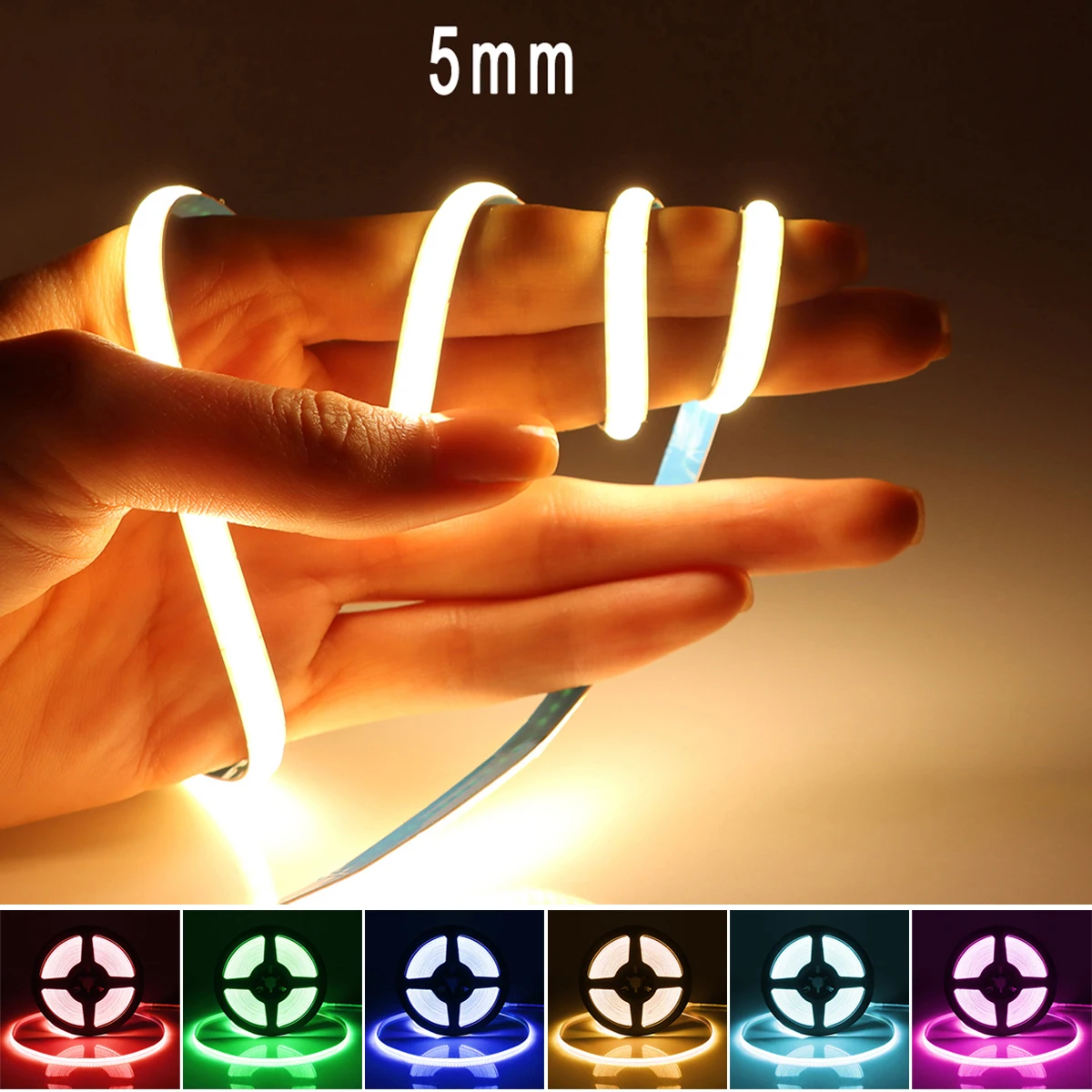 

Super Thin 5mm COB LED Strip 320LEDs/M High Density Flexible Dimmable DC12V LED Light Tape Ribbon For Car Cabinet Decor Lighting