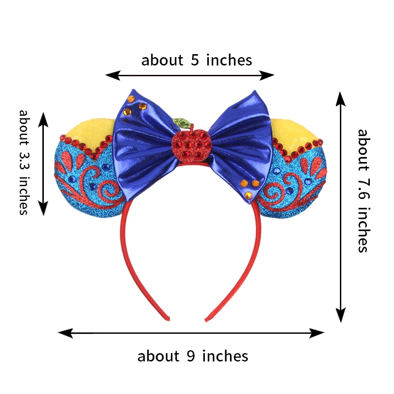 2024 Disney Princess Mouse Ears Headband For Girl Cosplay Sequin Bow Snow White Hairband Party Festival DIY Accessories Headwear