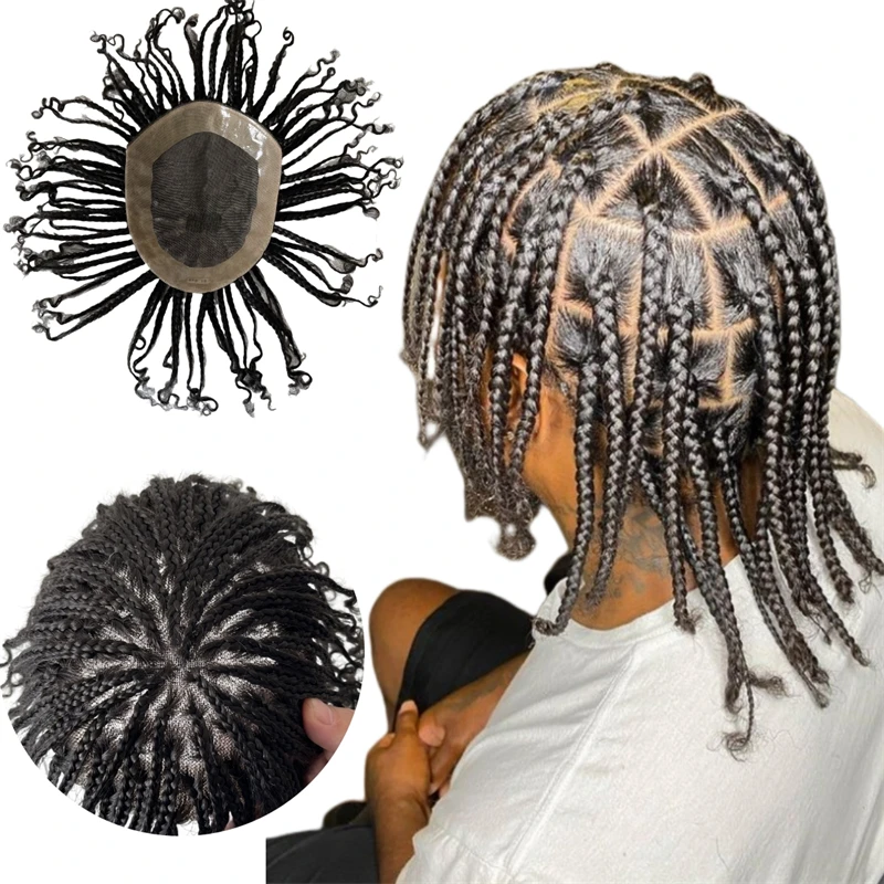 Brazilian Virgin Human Hair Systems Box Braids Lace with PU Perimeter 8x10 AUS Toupee for Black Men